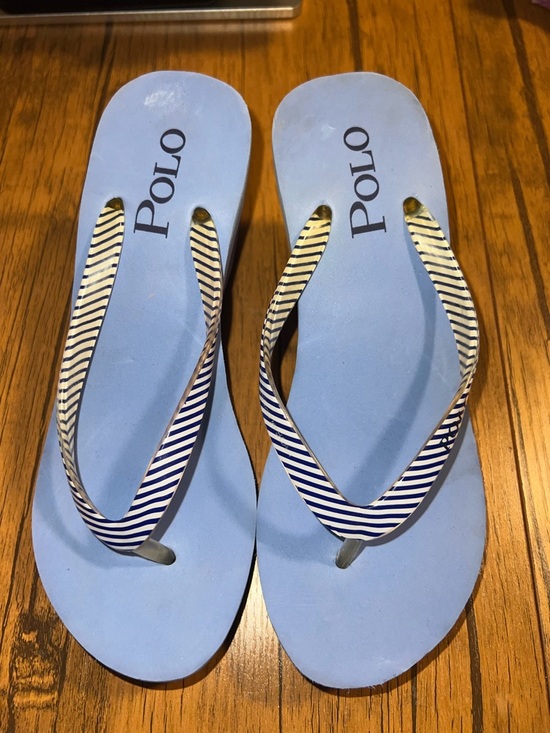 New Women’s Polo Ralph Lauren Blue Wedge Flip Flop Sandals Size 7B - Picture 2 of 6